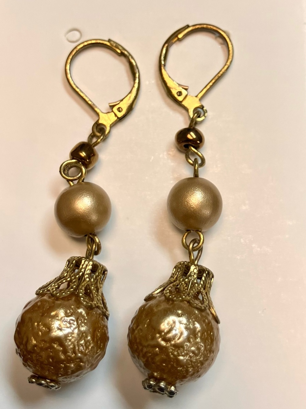 Antique Gold Bead Drop Dangle Earrings - Classic Women’s Jewelry
